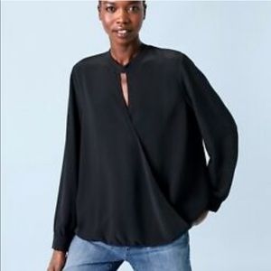 Eileen Fisher black wrap front long sleeved silk blouse Y1030